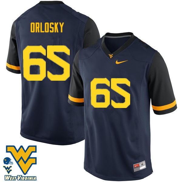 Men #65 Tyler Orlosky West Virginia Mountaineers College Football Jerseys-Navy - Click Image to Close